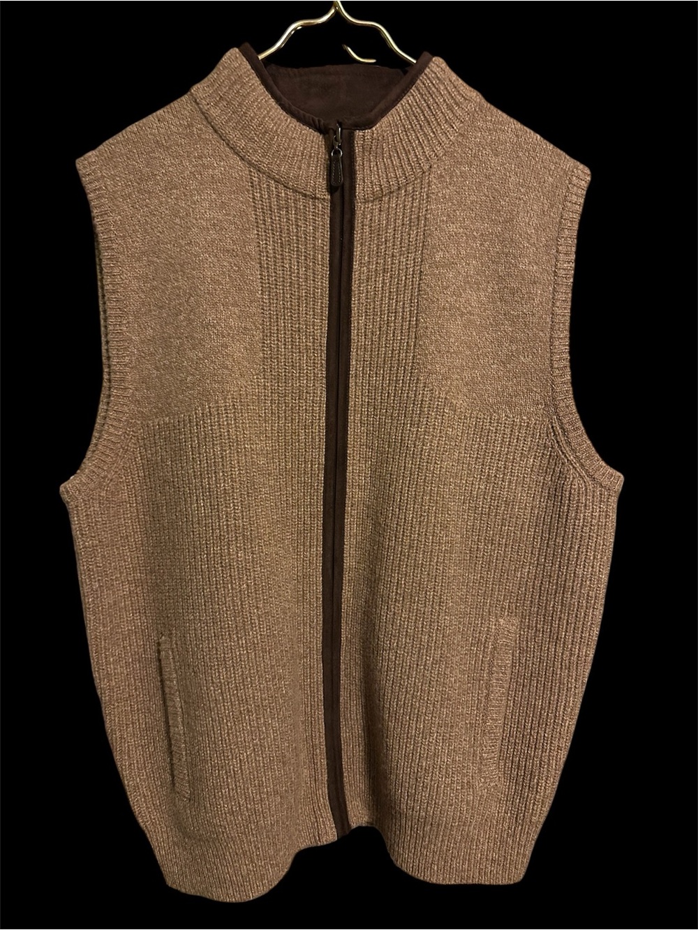 L.L. Bean Waterfowl Sable Full-Zip Merino Lambswool Sweater Vest Brown Men Sz L